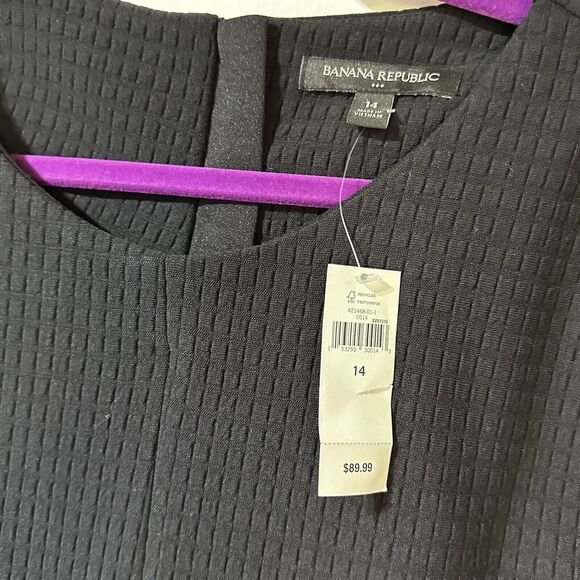 Banana Republic Factory Women’s Black Dress Fit & Flare LBD Size 14 Waffle NWT - Picture 6 of 7